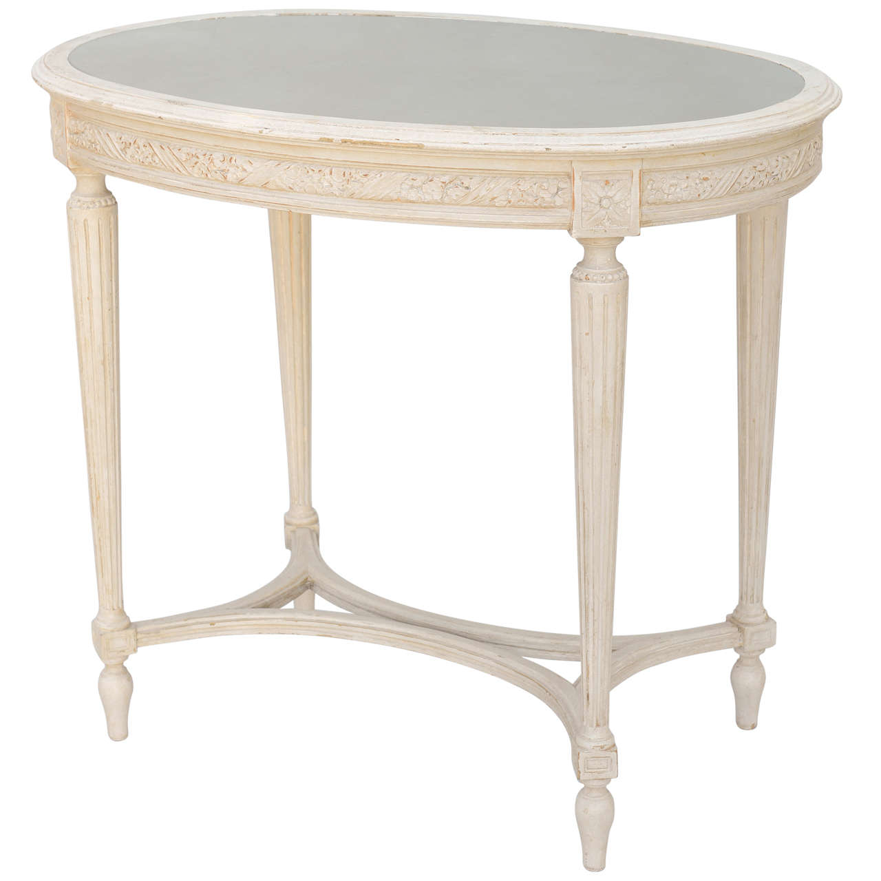 19c. French Oval Accent Table with Mirrored Top at 1stdibs