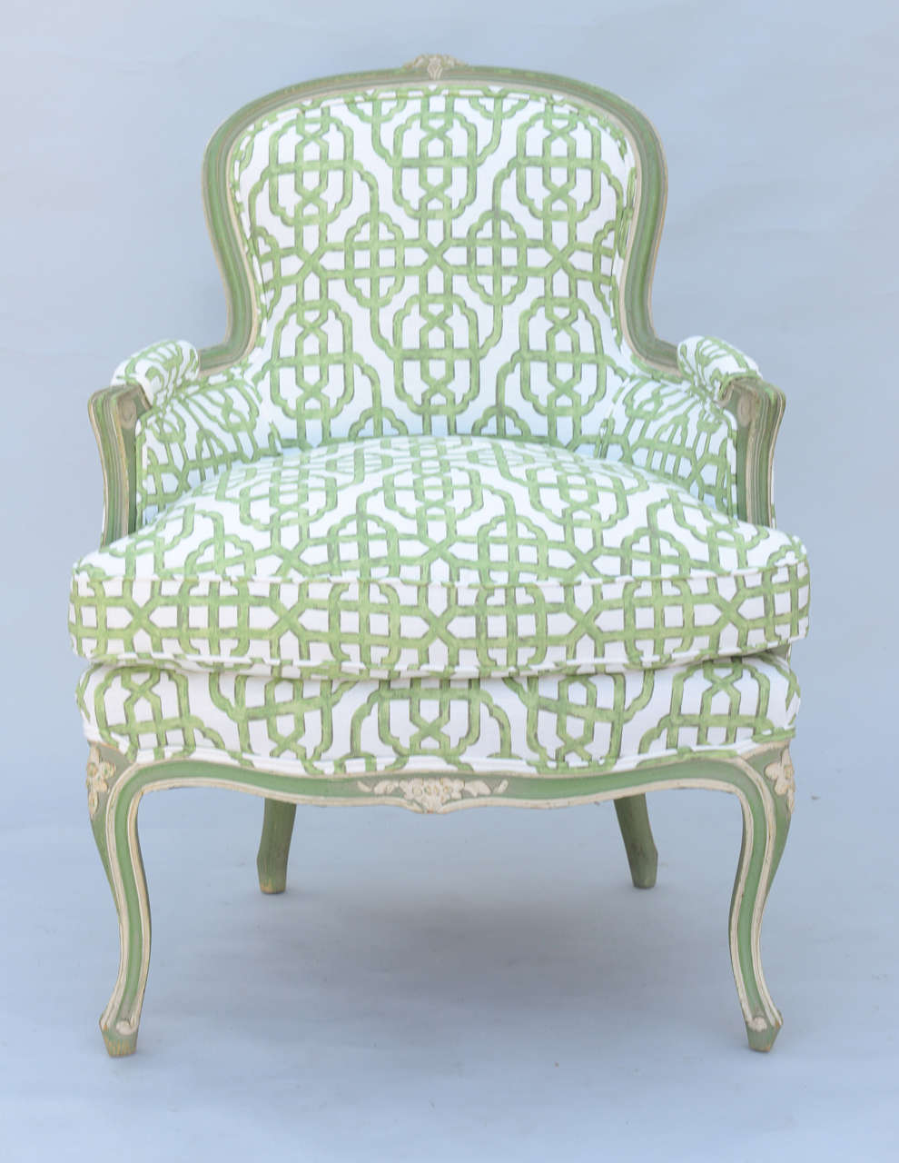 Pair of Green Painted French Bergeres at 1stDibs