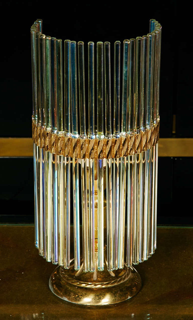 Pair of 1970s table lamps by Scolari, brass and glass tubes.