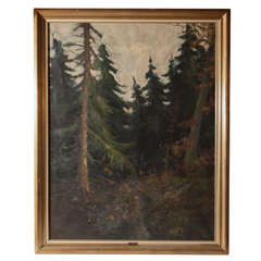 19th Century Antique Oil Painting of Trees