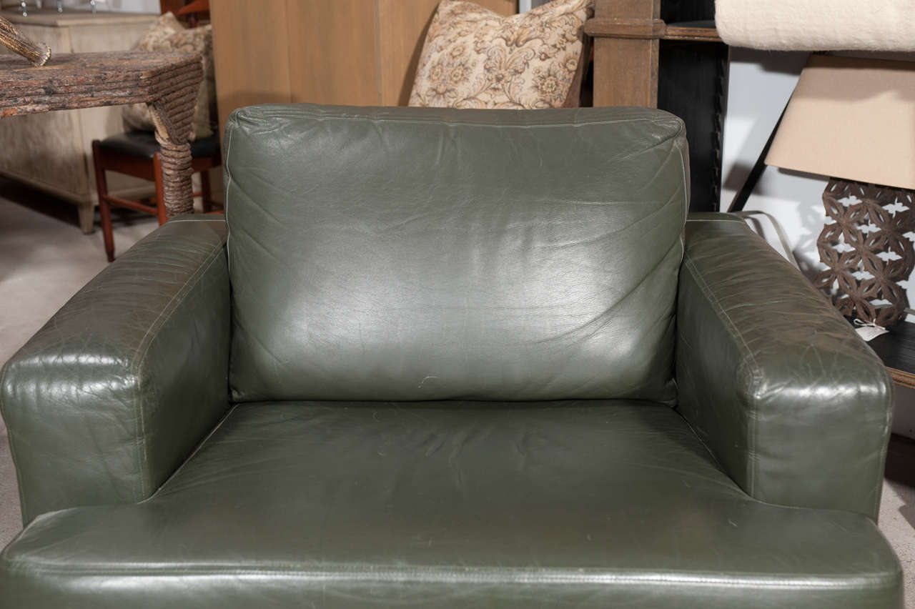 Late 20th Century Pair of 20th Century Green Leather Italian Armchairs, Minotti