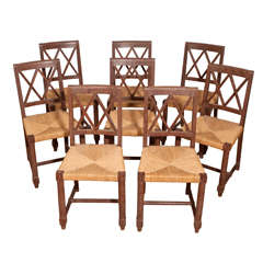 Jacques Adnet(1900-1984) Serused palm wood set of eight dining chairs. 3