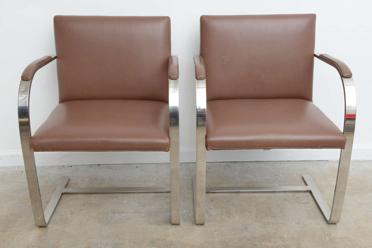 Mid-Century Modern Four Knoll Brno Flat Stainless Steel Midcentury Chairs by Mies Van der Rohe