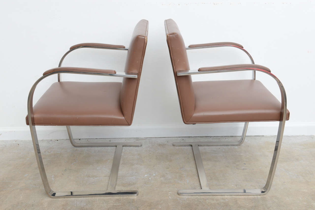 American Four Knoll Brno Flat Stainless Steel Midcentury Chairs by Mies Van der Rohe