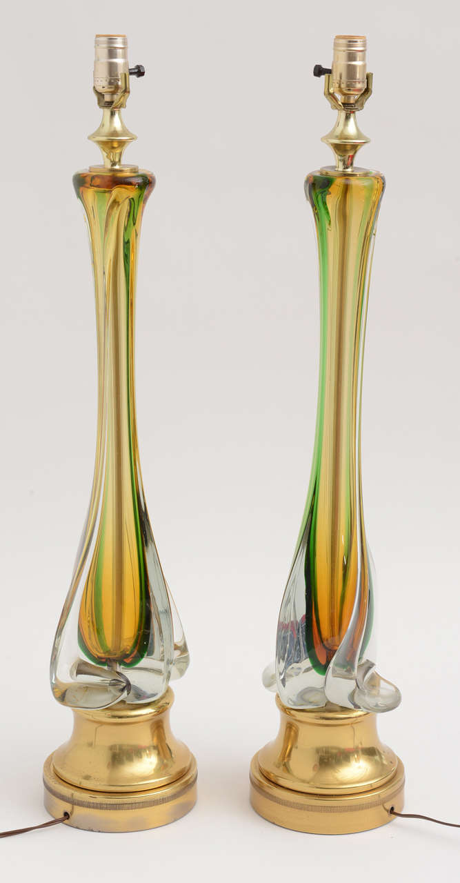 Mid-20th Century Pair Mid Century modern Italian Murano Cenedese Lg. Glass Table Lamps