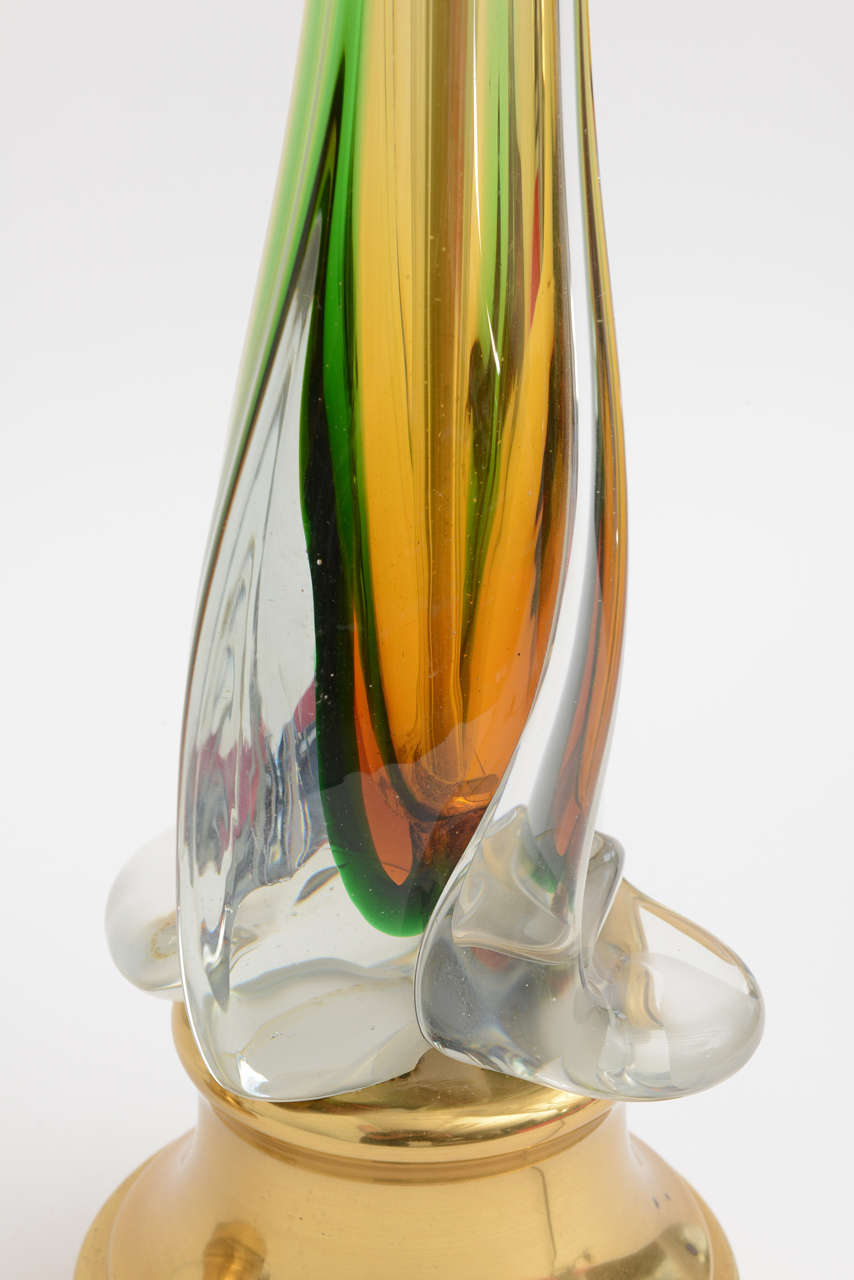 Pair Mid Century modern Italian Murano Cenedese Lg. Glass Table Lamps 4