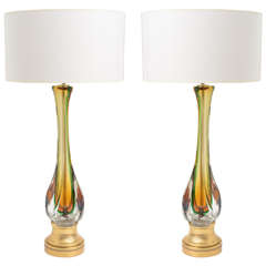 Pair Mid Century modern Italian Murano Cenedese Lg. Glass Table Lamps