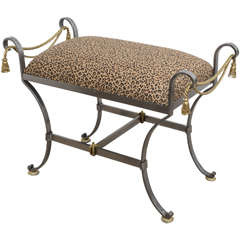 Vintage Neoclassical Maison Jansen, Bagues Style Bench with Brass Accents