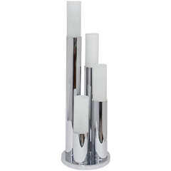Sculptural Skyscraper Modern 1970s Chrome and Frosted Glass Table Lamp