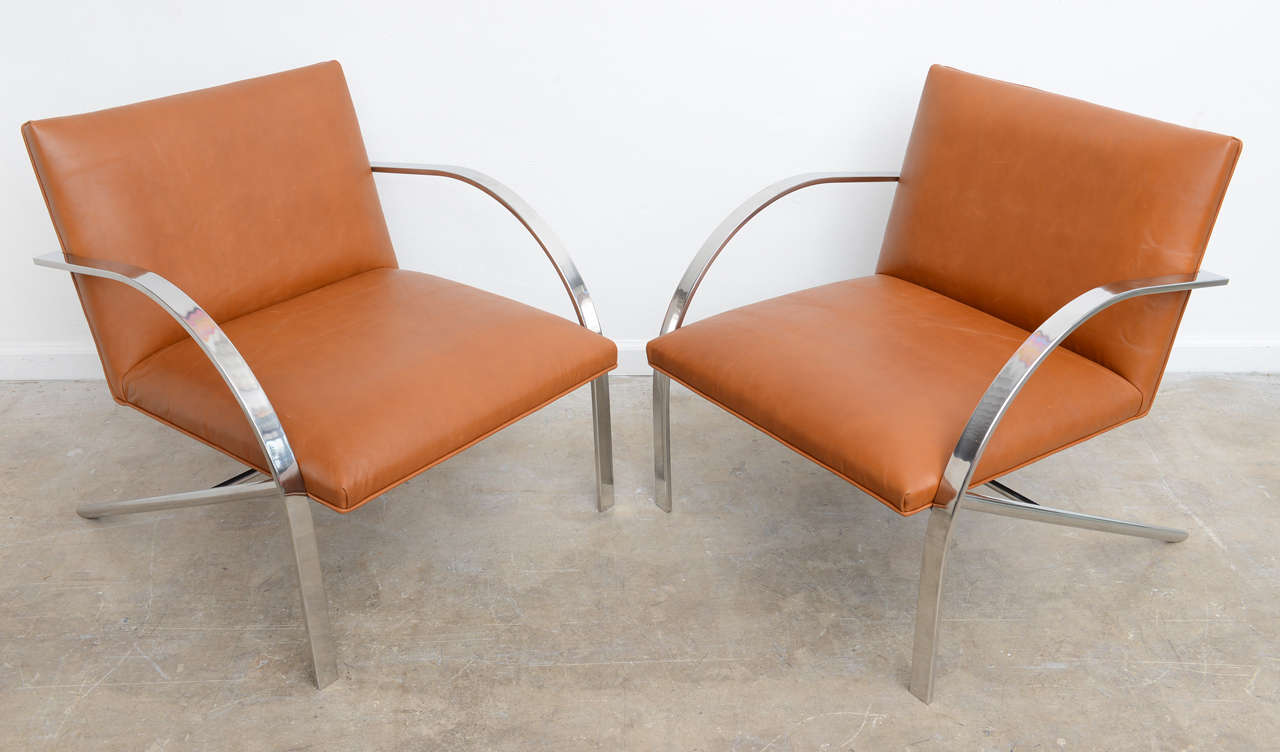 Mid-Century Modern Paul Tuttle Coñac Leather and Chrome   1970, s Vintage Pair of Chairs