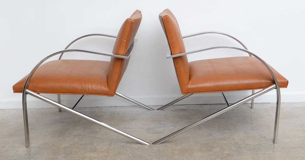 Paul Tuttle Coñac Leather and Chrome   1970, s Vintage Pair of Chairs In Excellent Condition In Miami, FL
