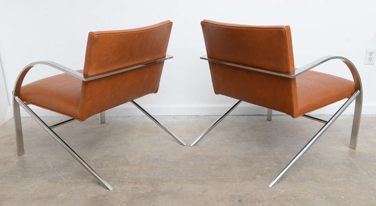 Late 20th Century Paul Tuttle Coñac Leather and Chrome   1970, s Vintage Pair of Chairs