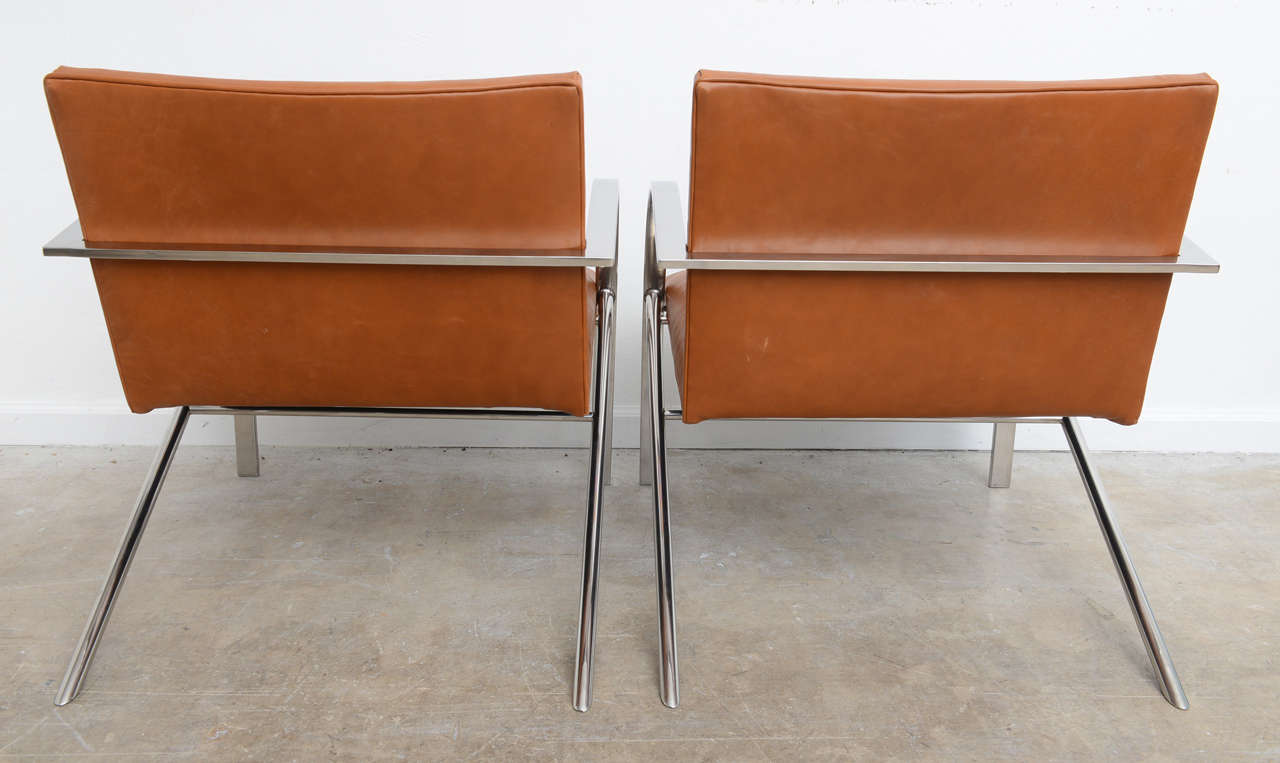 Paul Tuttle Coñac Leather and Chrome   1970, s Vintage Pair of Chairs 1