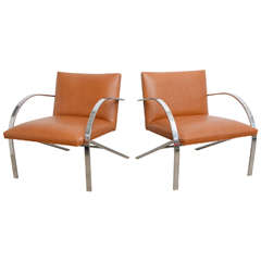 Paul Tuttle Coñac Leather and Chrome   1970, s Vintage Pair of Chairs