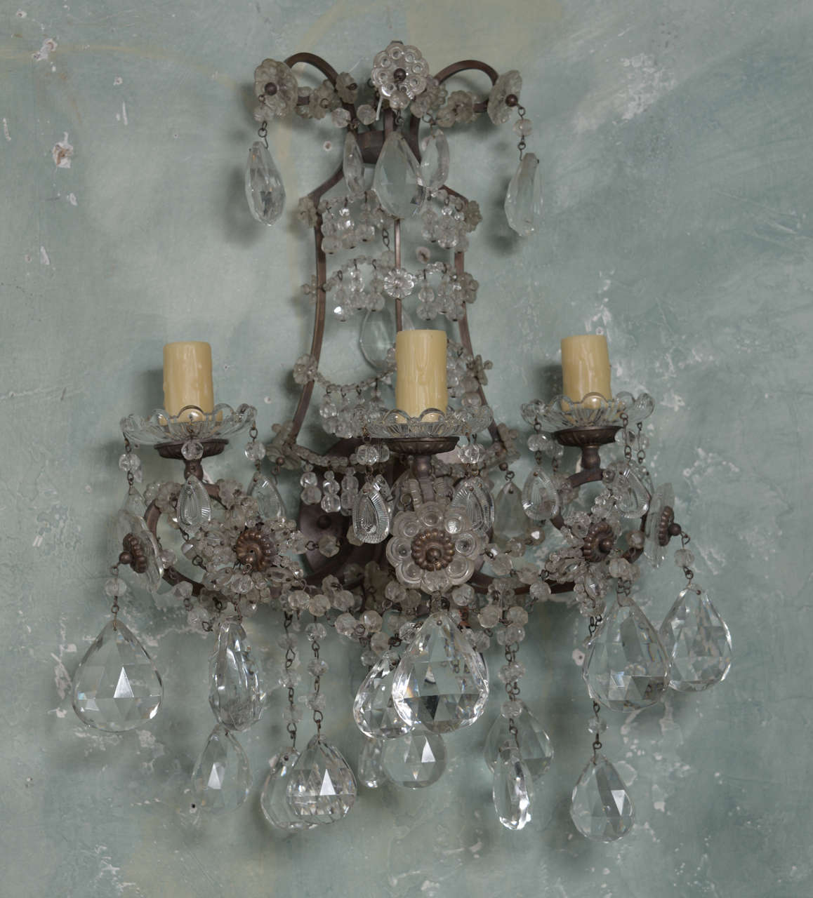 Pair Iron and Crystal Sconces 2