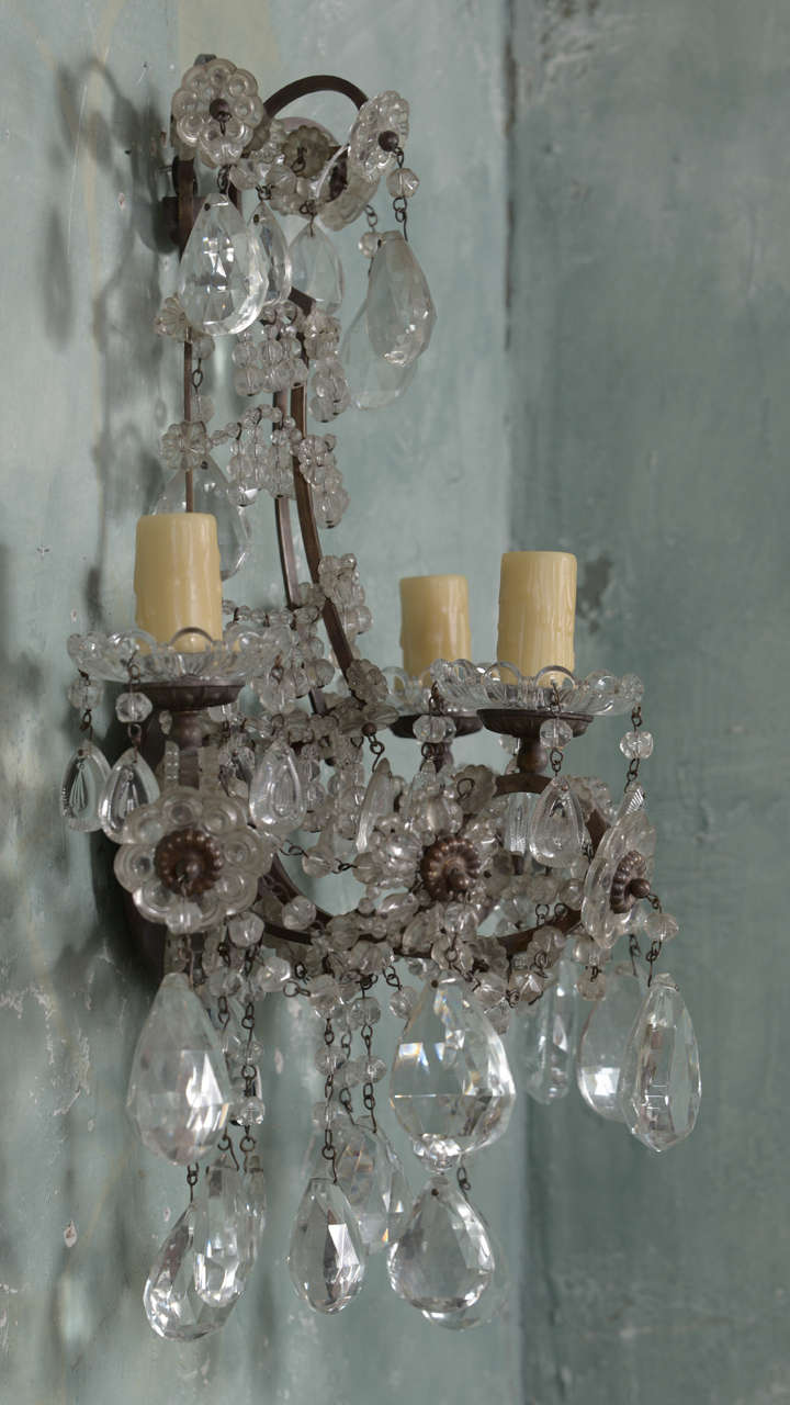Pair Iron and Crystal Sconces 3