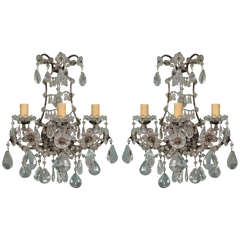 Pair Iron and Crystal Sconces