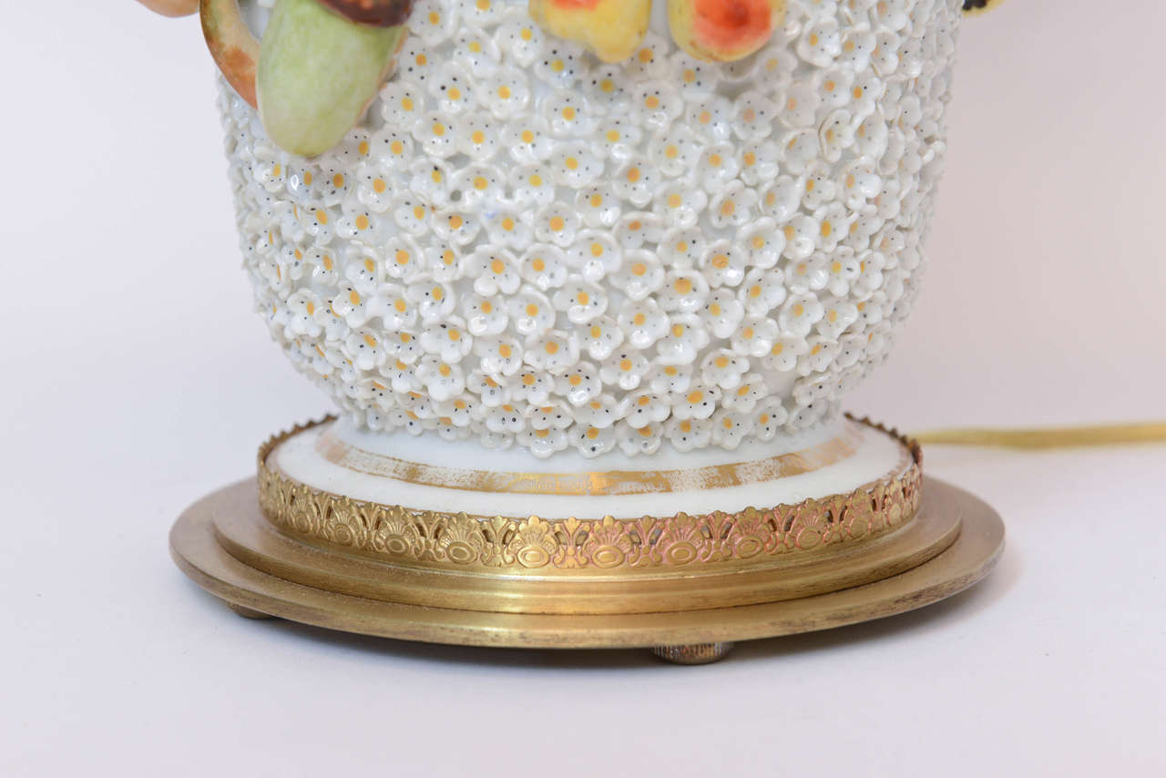 Pair of Jacob Petite Applied Fruits and Flowers, Porcelain Vase Lamps 1