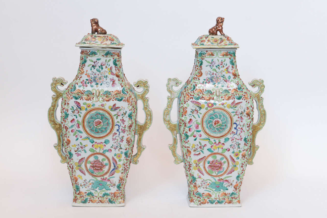 18th Century and Earlier Large Pair of 18th Century Chinese Porcelain Vases For Sale
