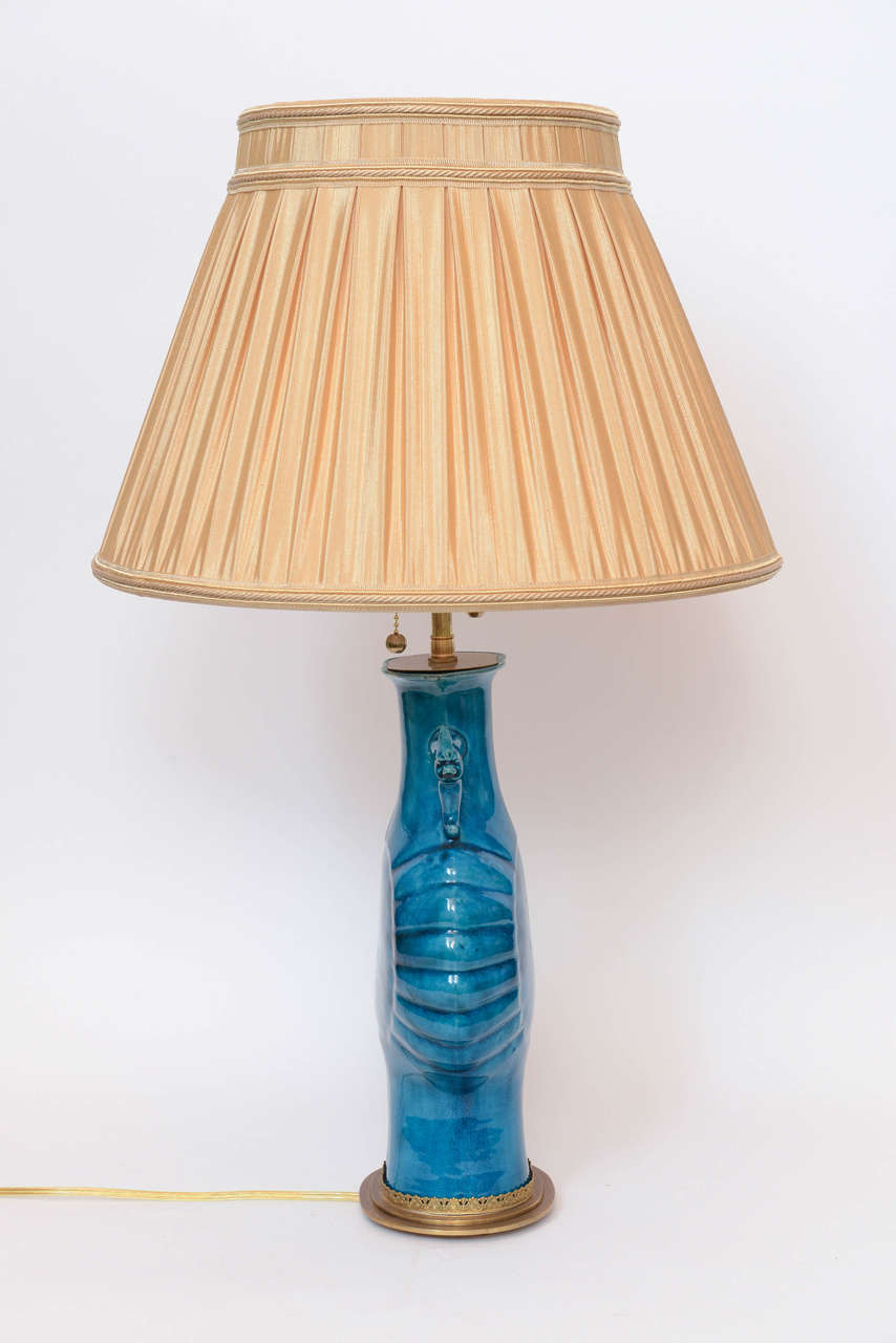 Pair of Chinese Porcelain Turquoise Glazed Lamps, 19th Century 2