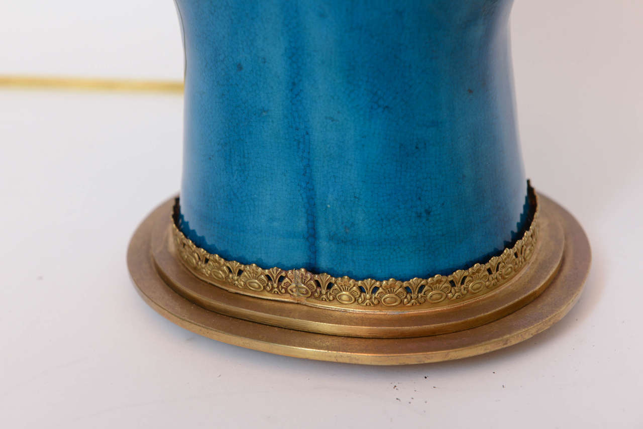Pair of Chinese Porcelain Turquoise Glazed Lamps, 19th Century 5