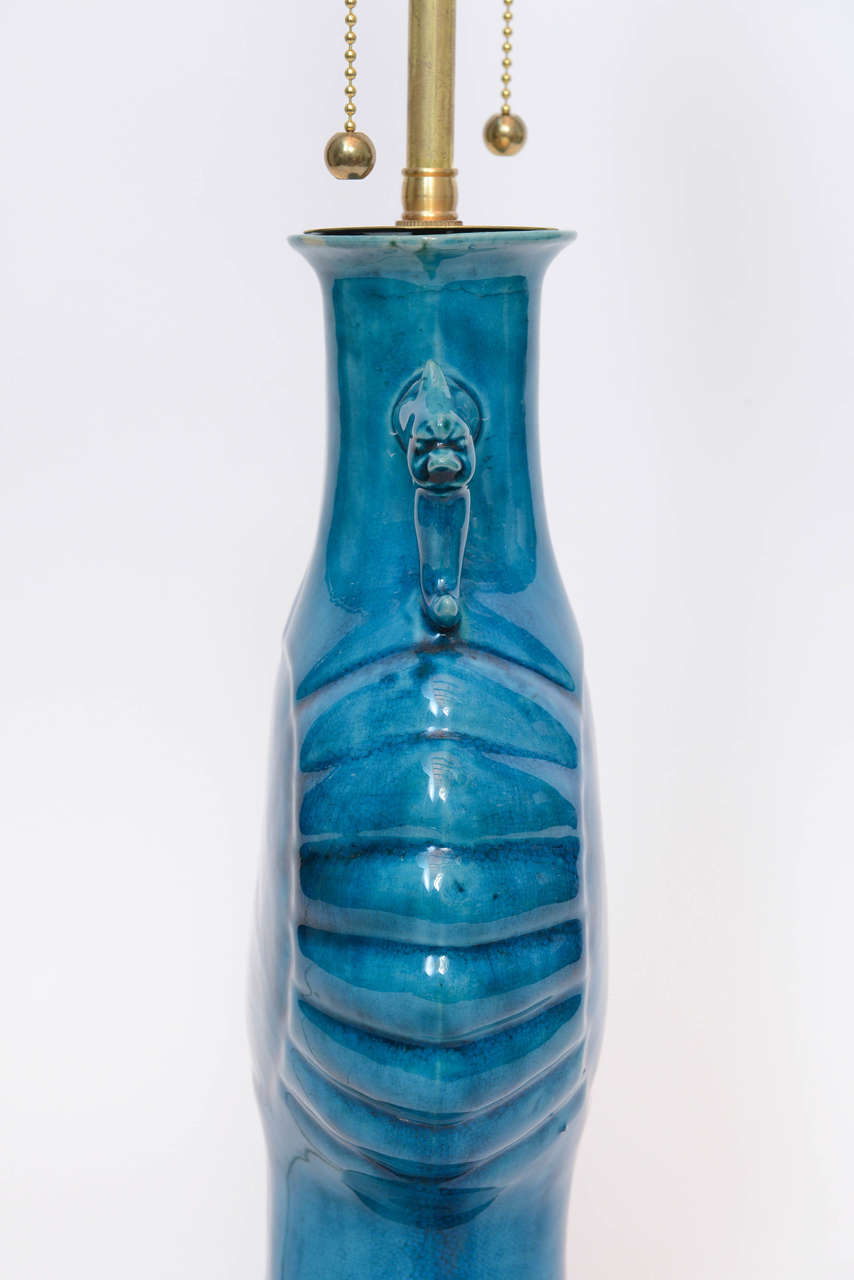 Pair of Chinese Porcelain Turquoise Glazed Lamps, 19th Century 7