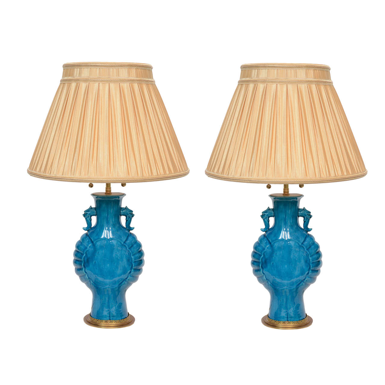 Pair of Chinese Porcelain Turquoise Glazed Lamps, 19th Century