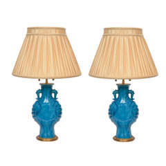 Pair of Chinese Porcelain Turquoise Glazed Lamps, 19th Century
