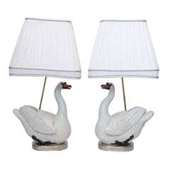 Antique Pair of 19th Century Meissen Swan Lamps