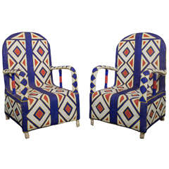 Vintage Pair of Beaded West African Chairs