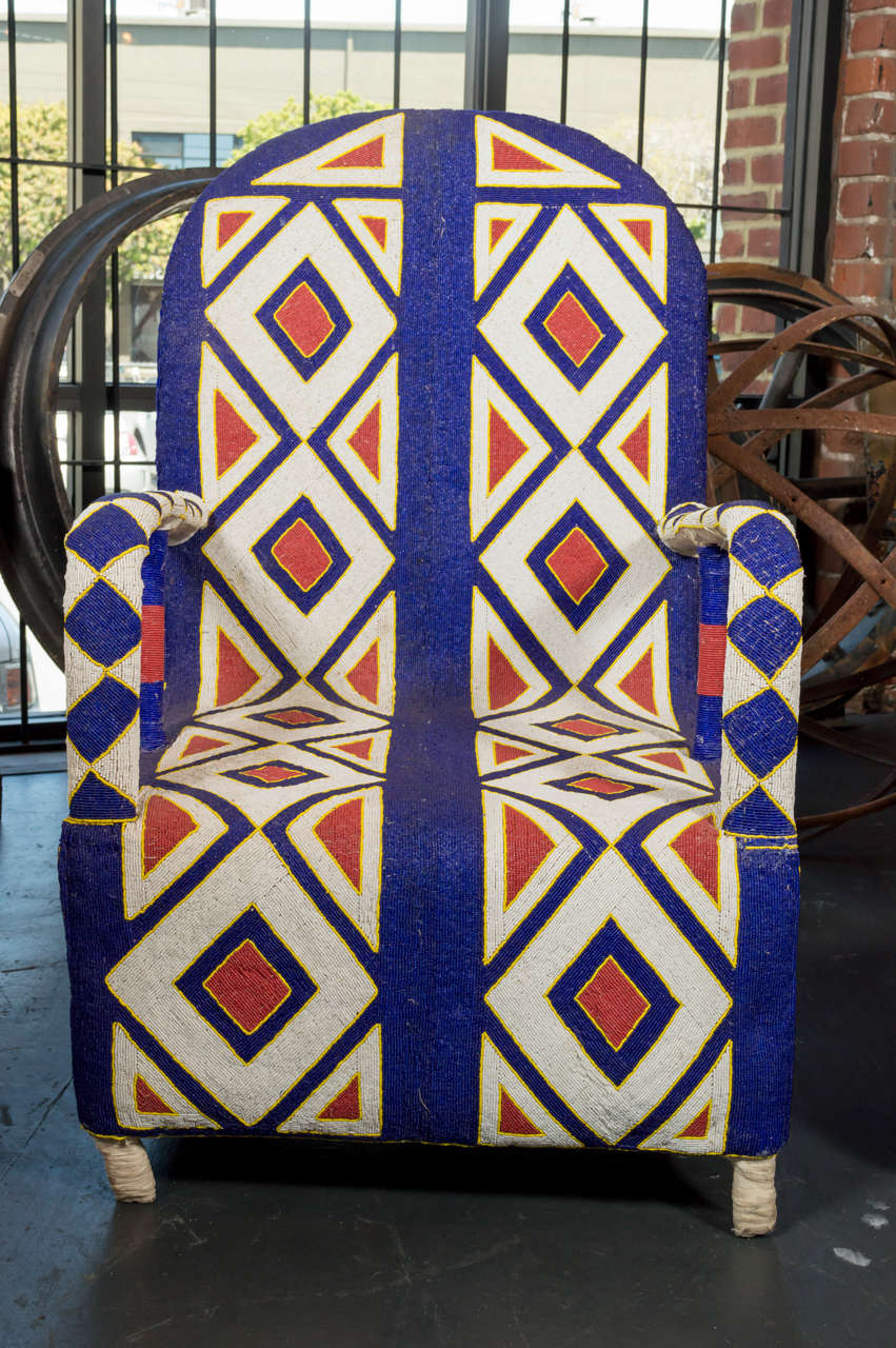 20th Century Pair of Beaded West African Chairs