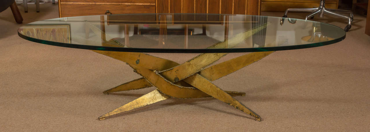 Silas Seandel Style Brutalist Base Oval Top Coffee, Cocktail Table