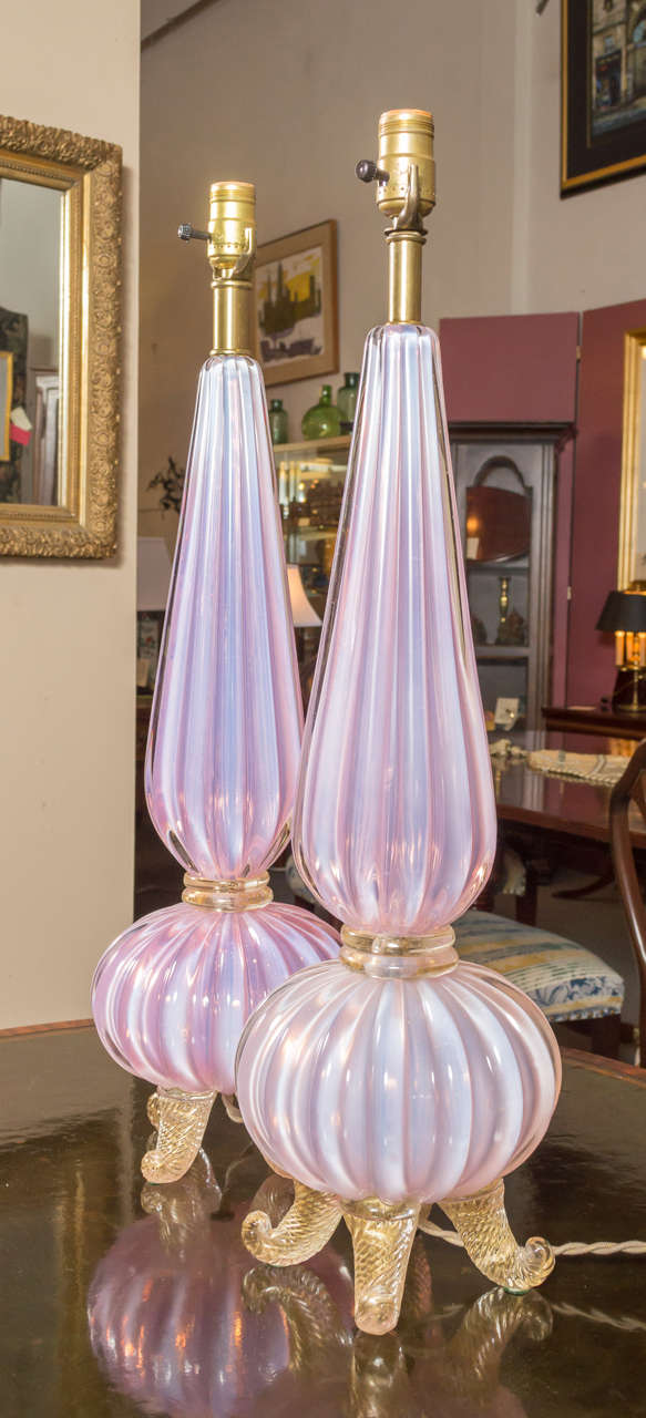 Pair of Italian Glass Lamps by Seguso 5