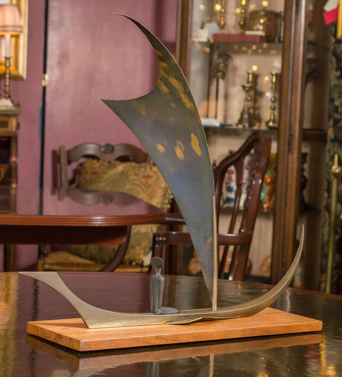 Art Deco Bronze and Wood Sail Boat Sculpture by Karl Hagenauer In Excellent Condition In San Francisco, CA