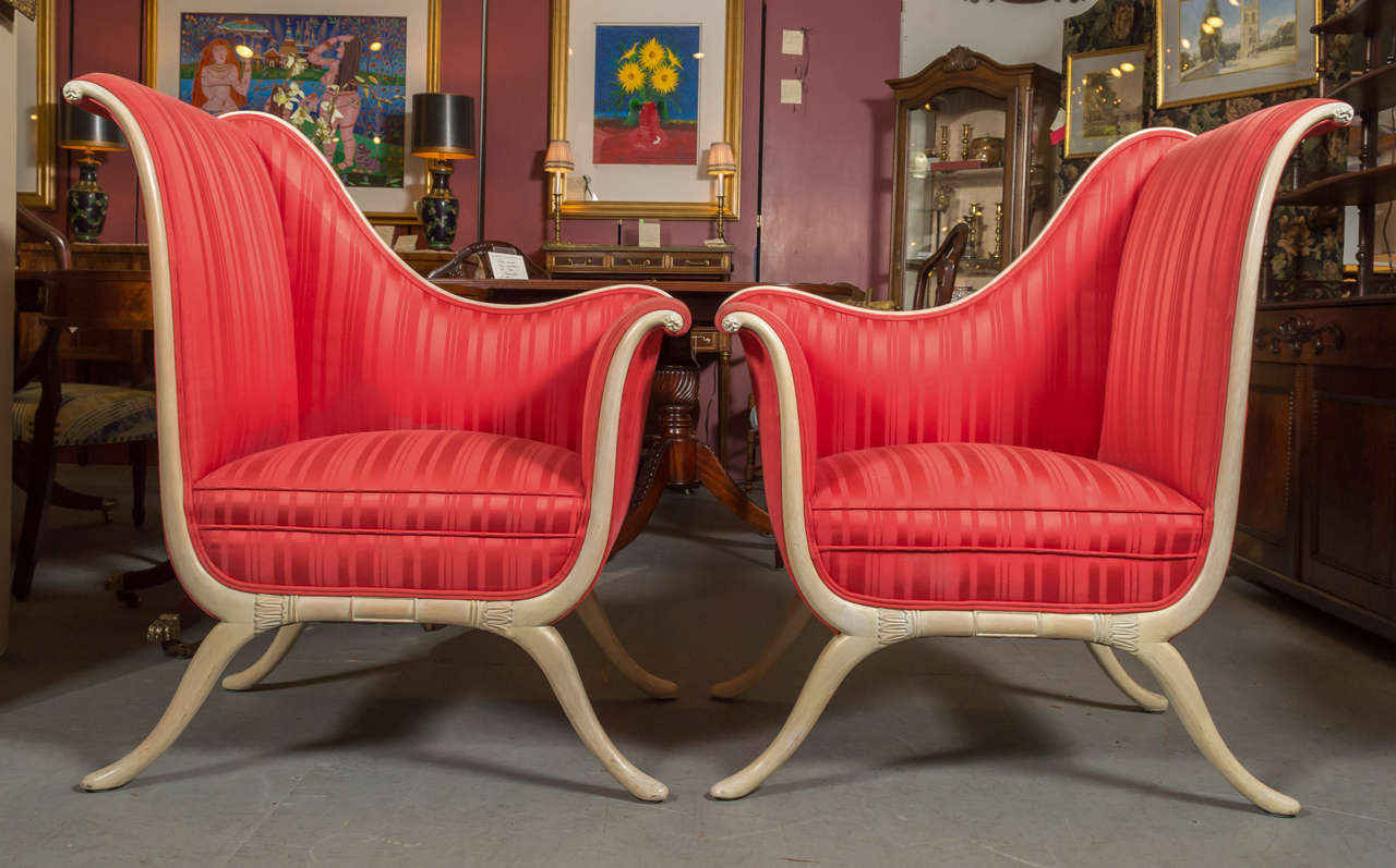 A fabulous set of 1950's chairs, that are very glamorous.
There's tags underneath stating they where last recovered in 1963.
Their both waiting to be renovated/restored to match your decor!