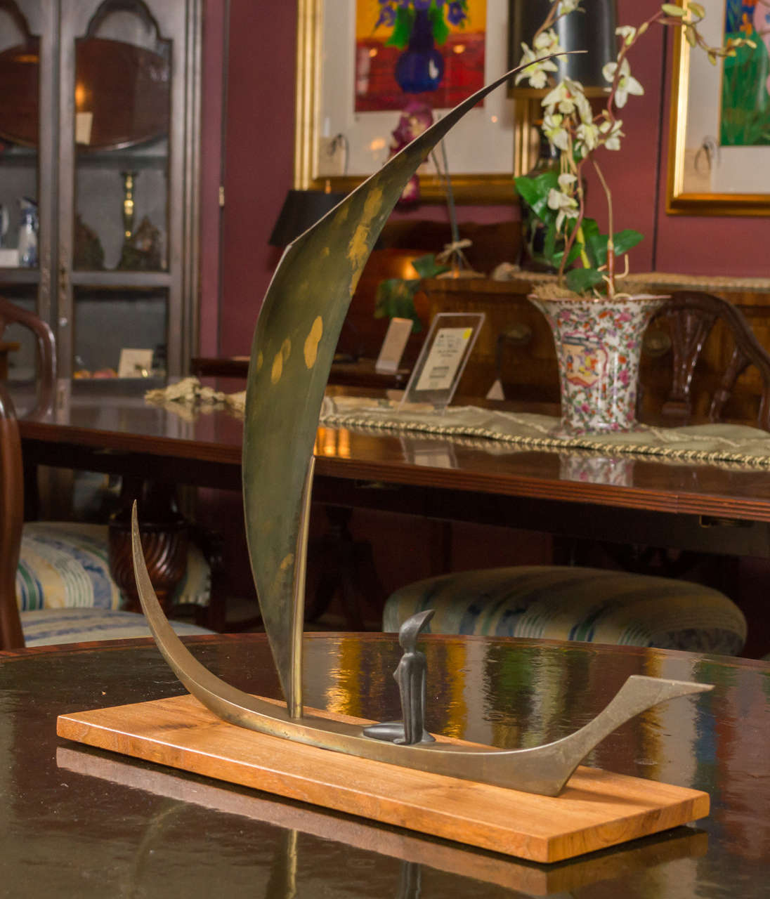 Art Deco Bronze and Wood Sail Boat Sculpture by Karl Art Deco Bronze and Wood Sail Boat Sculpture by Karl