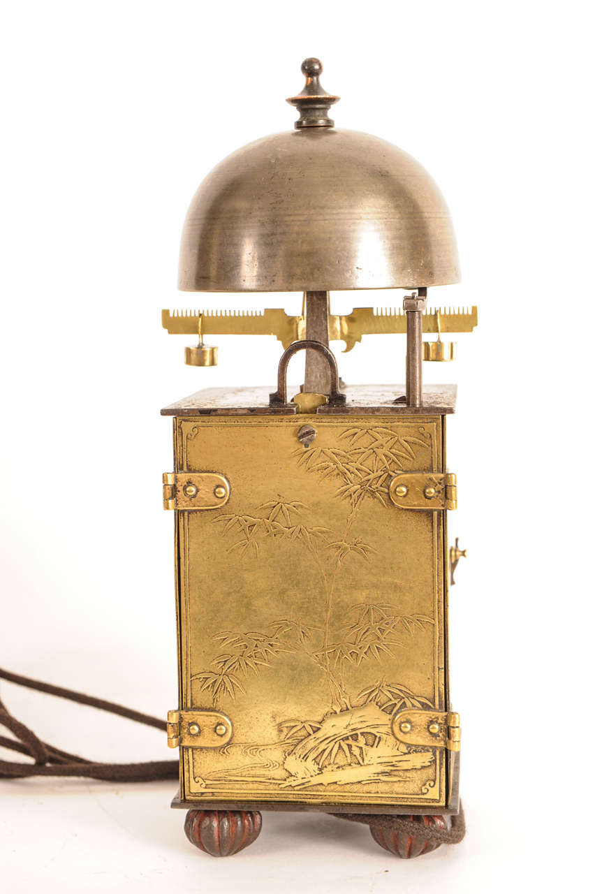 18th Century and Earlier A Small Japanese Brass Lantern Clock with Foliot Escapement, circa 1800 For Sale