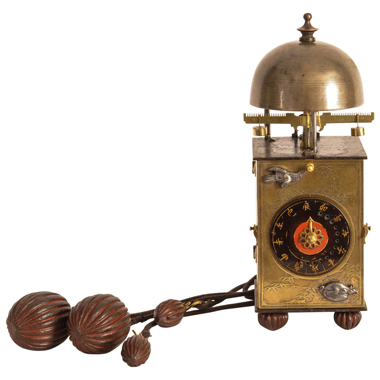 A Small Japanese Brass Lantern Clock with Foliot Escapement, circa 1800 For Sale