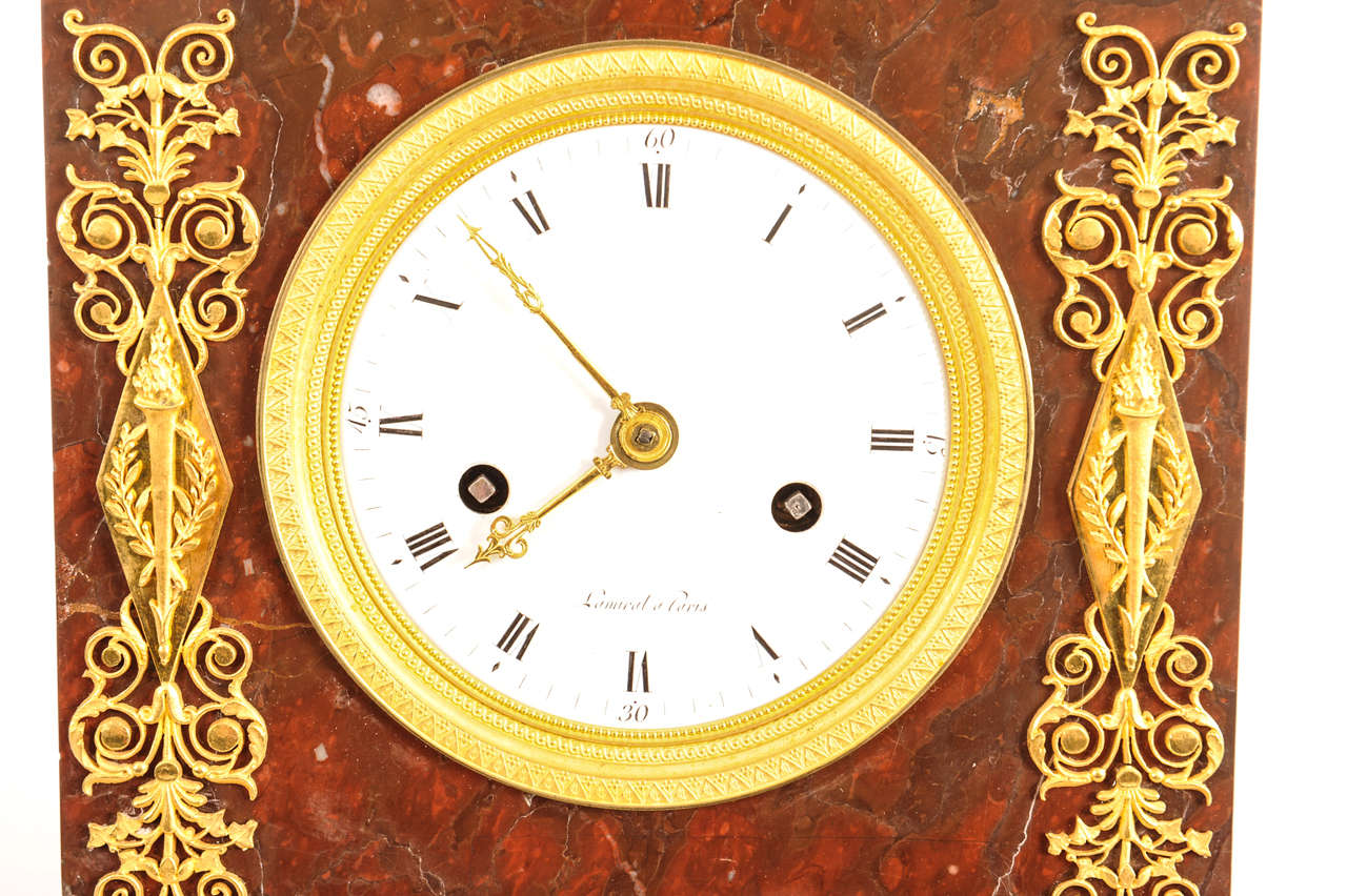 French Empire Ormolu and 'Griotte Rouge' Marble Mantel Clock, circa 1810 For Sale 1