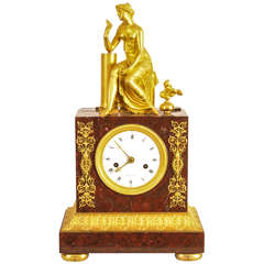 French Empire Ormolu and 'Griotte Rouge' Marble Mantel Clock, circa 1810