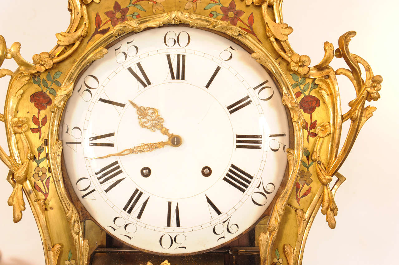 Brass A French Transition musical bracket clock on wall bracket, circa 1770 For Sale