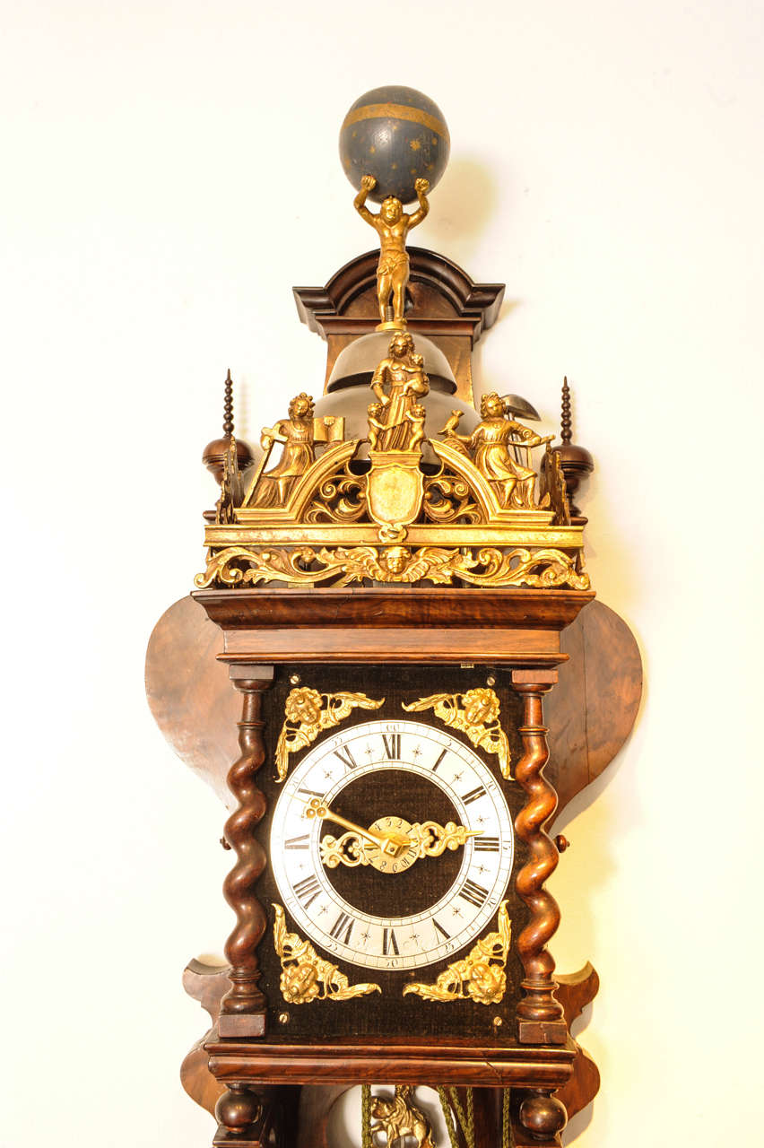 A Good Dutch Zaanse Rosewood Wall Clock, Cornelis van Rossen, circa 1700 For Sale 1