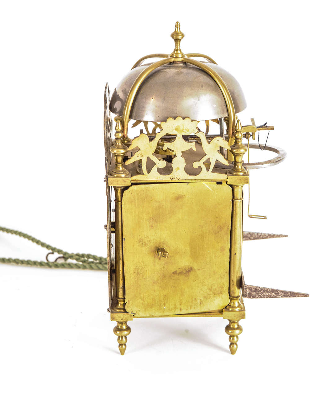 A Small French Brass alarm Lantern Clock, J. Roussel a Paris, circa 1730 For Sale 1