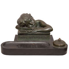 Bronze and Marble Figural Inkwell of a Sleeping Boy