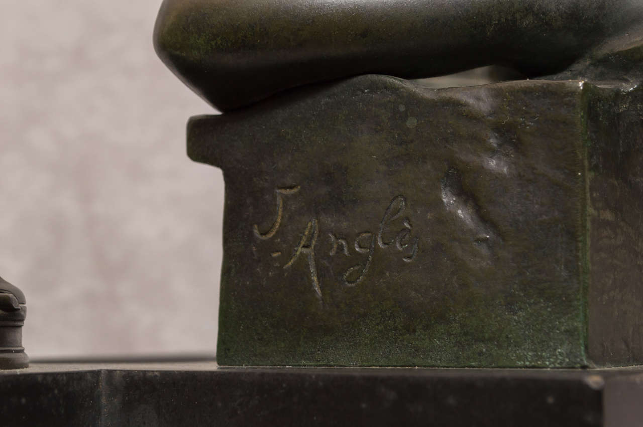 Bronze and Marble Figural Inkwell of a Sleeping Boy 1