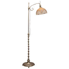 Silver Plated Bronze Adjustable Floor Lamp with Period Floral Glass Shade