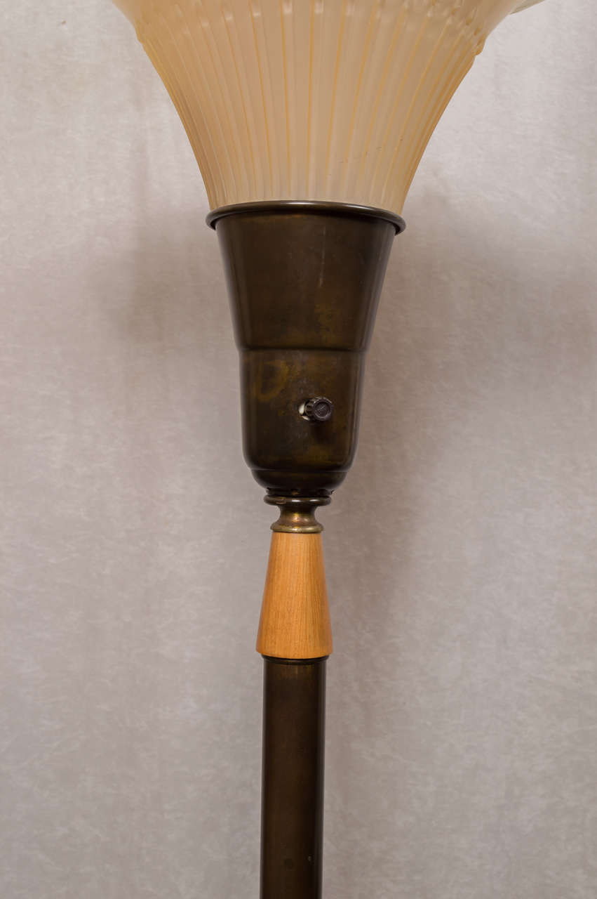 Hand-Carved Mid-Century Modern Torchiere Floor Lamp