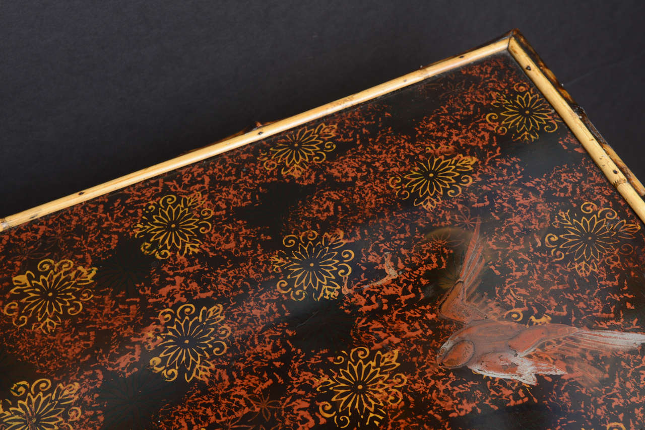 Beautiful Square19th Century English Lacquer Bamboo Table 1