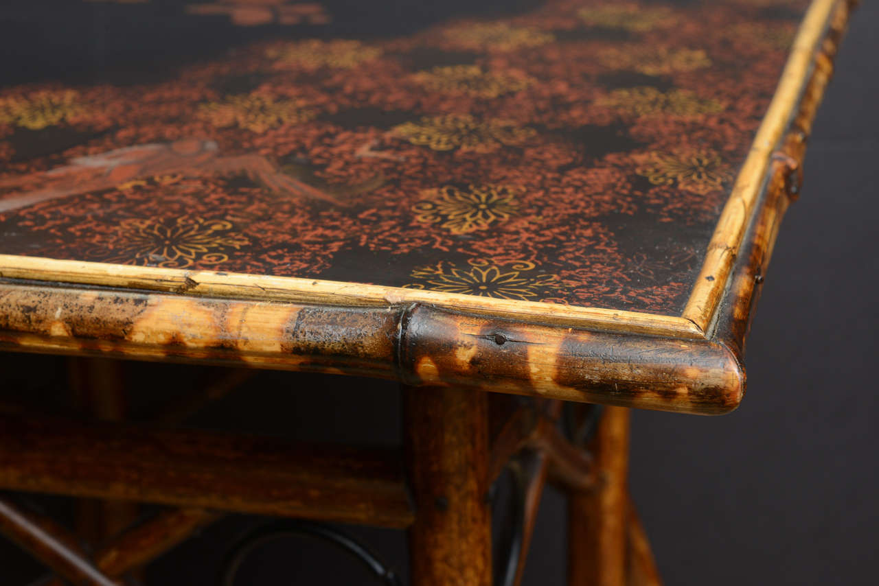 Beautiful Square19th Century English Lacquer Bamboo Table 4