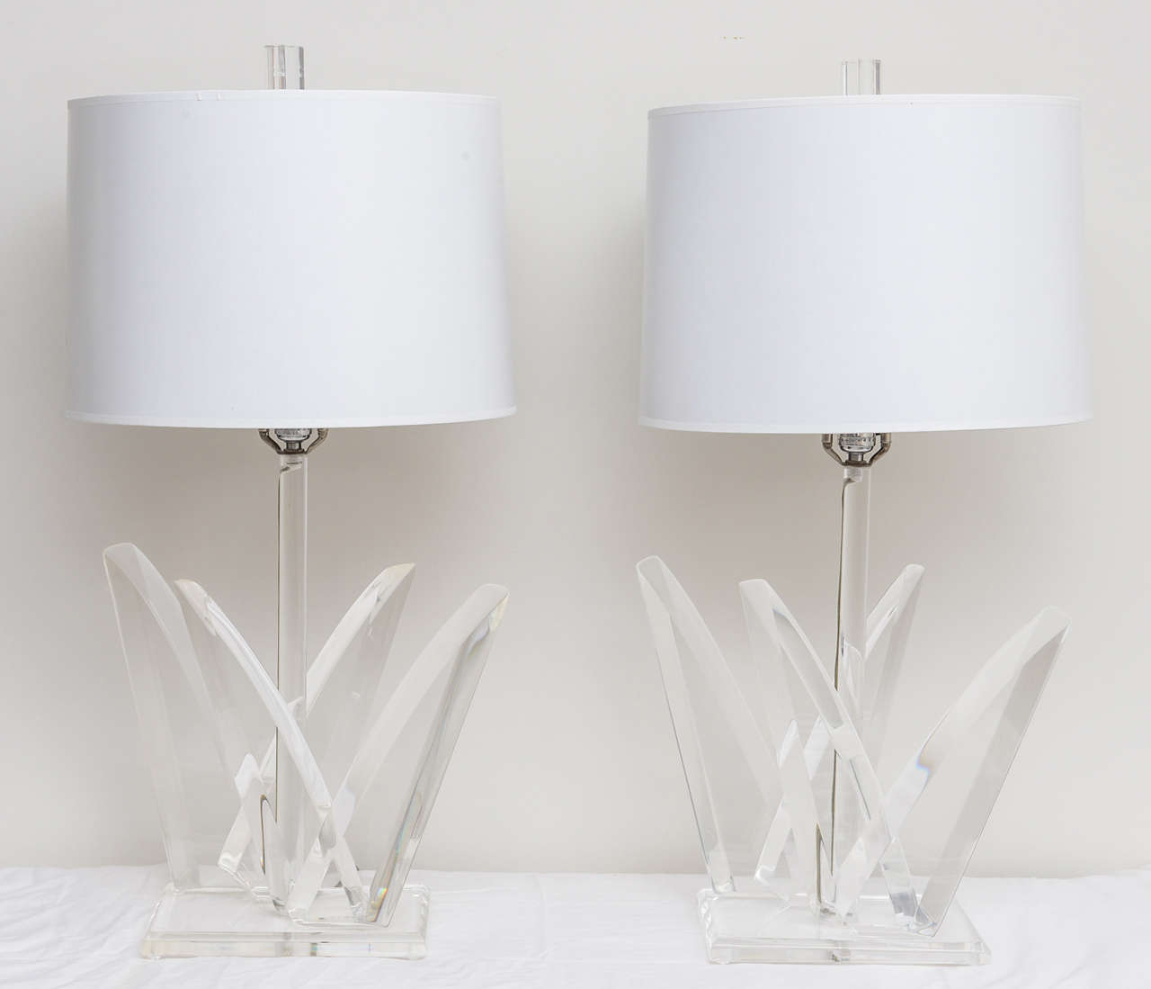Striking pair of vintage Lucite lamps signed Van Teal.